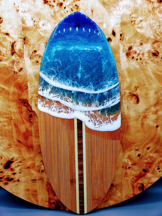Ocean wave surfboard charcuterie board